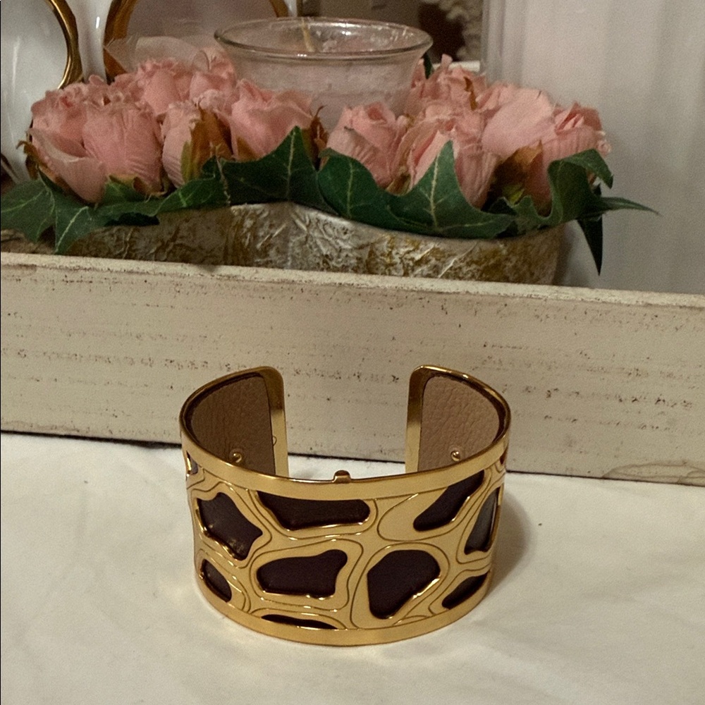 Brighton Gold-Tone Cuff Bracelet with Brown Inlay